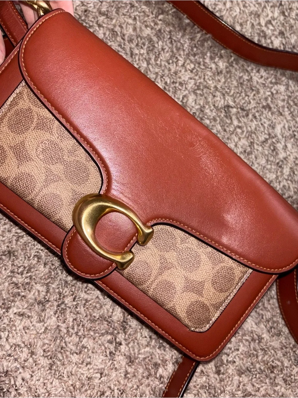Coach Tan/Brown Signature Canvas Crossbody with Gold 'C' Accent